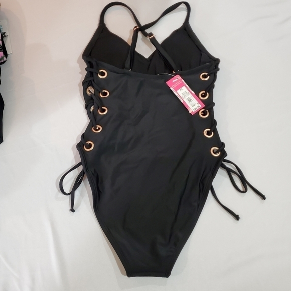 XHILARATION Black Lace Up One-piece Swimsuit XSm - Picture 6 of 10